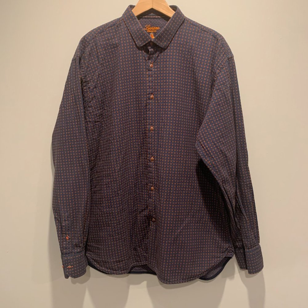 Luchiano Visconti Navy and Orange patterned XXL Button Down Long Sleeve Shirt